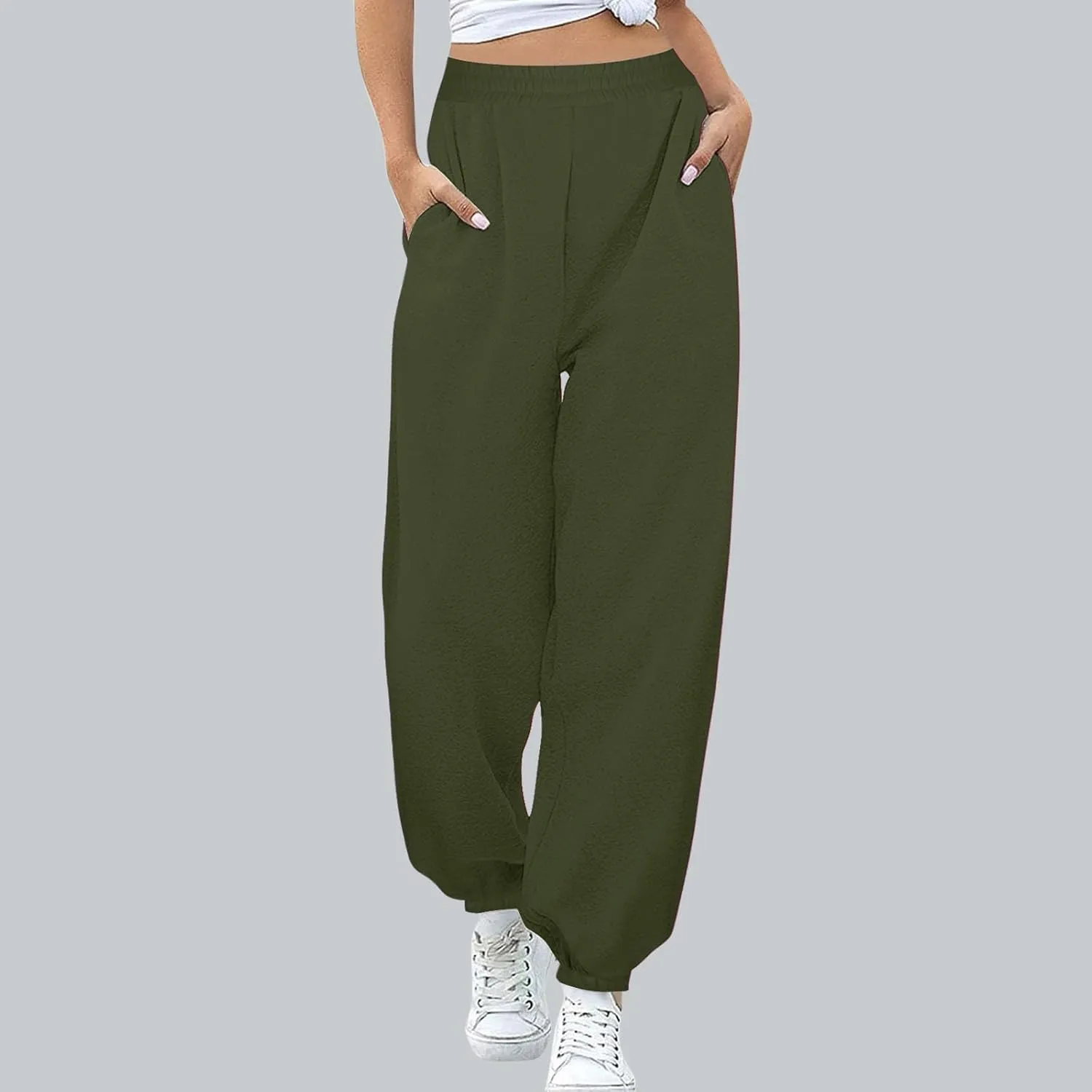 Womens Joggers with Pockets Loose High Waisted Sweatpants Workout Lounge Pull On Pants Fleece Joggers with Pockets