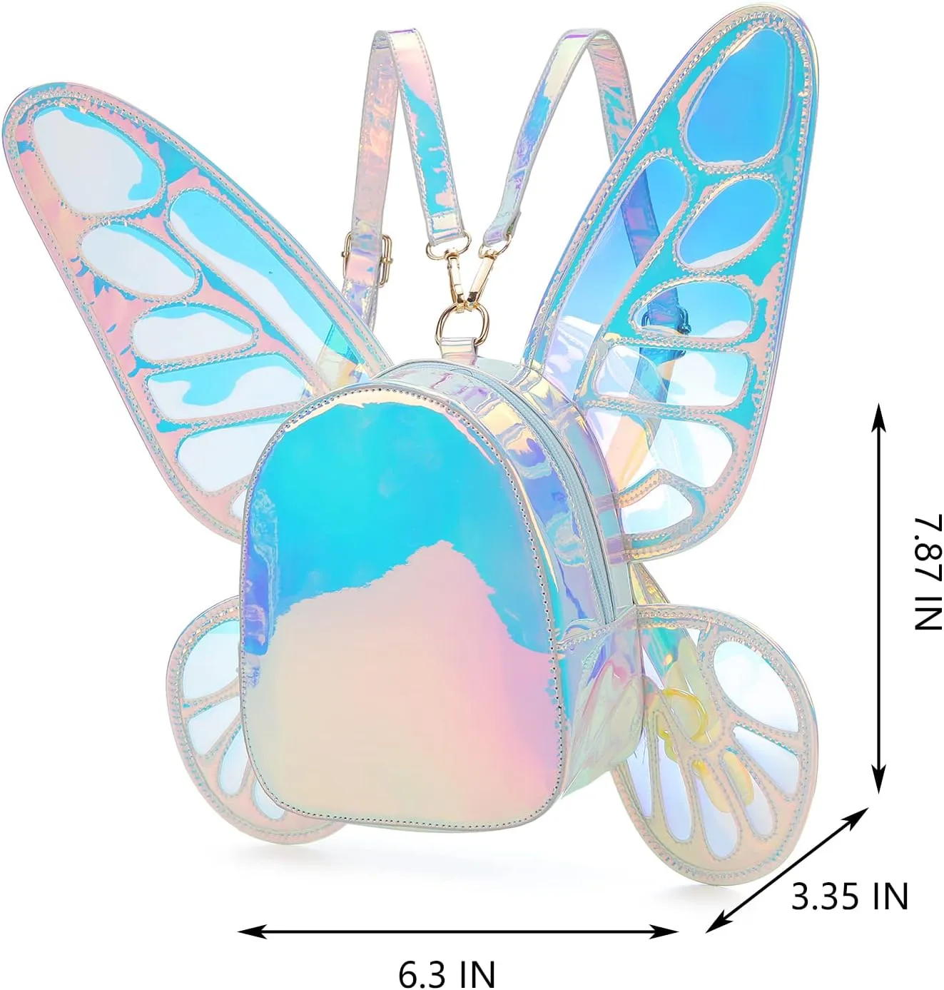 Women's Laser Holographic Backpack Butterfly Angel Wings Casual Daypack Shoulder Bag (Laser Light Blue)
