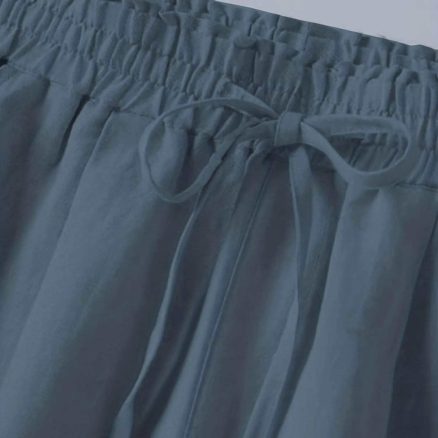 Women's Linen Palazzo Pants Casual Flowy Wide Leg Trouser Beach Ladies Baggy Straight Leg Boho Loungewear with Pocket