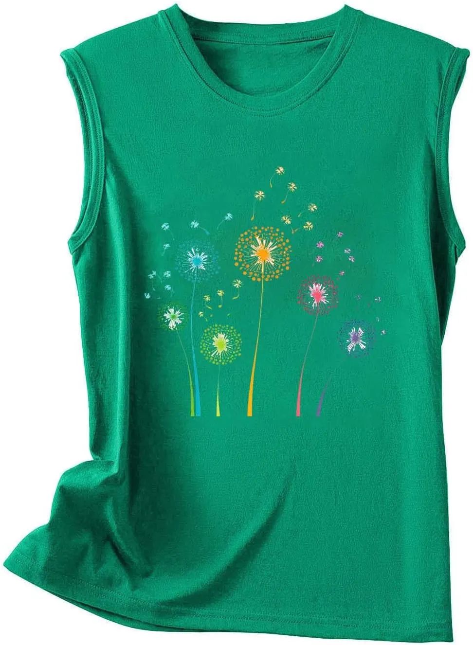 Womens Loose Casual Flowy Tank Tops Trendy Sleeveless Printed Solid Color Crewneck Outfits 2025 Vacation Summer Tank