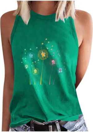Womens Loose Casual Flowy Tank Tops Trendy Sleeveless Printed Solid Color Crewneck Outfits 2025 Vacation Summer Tank