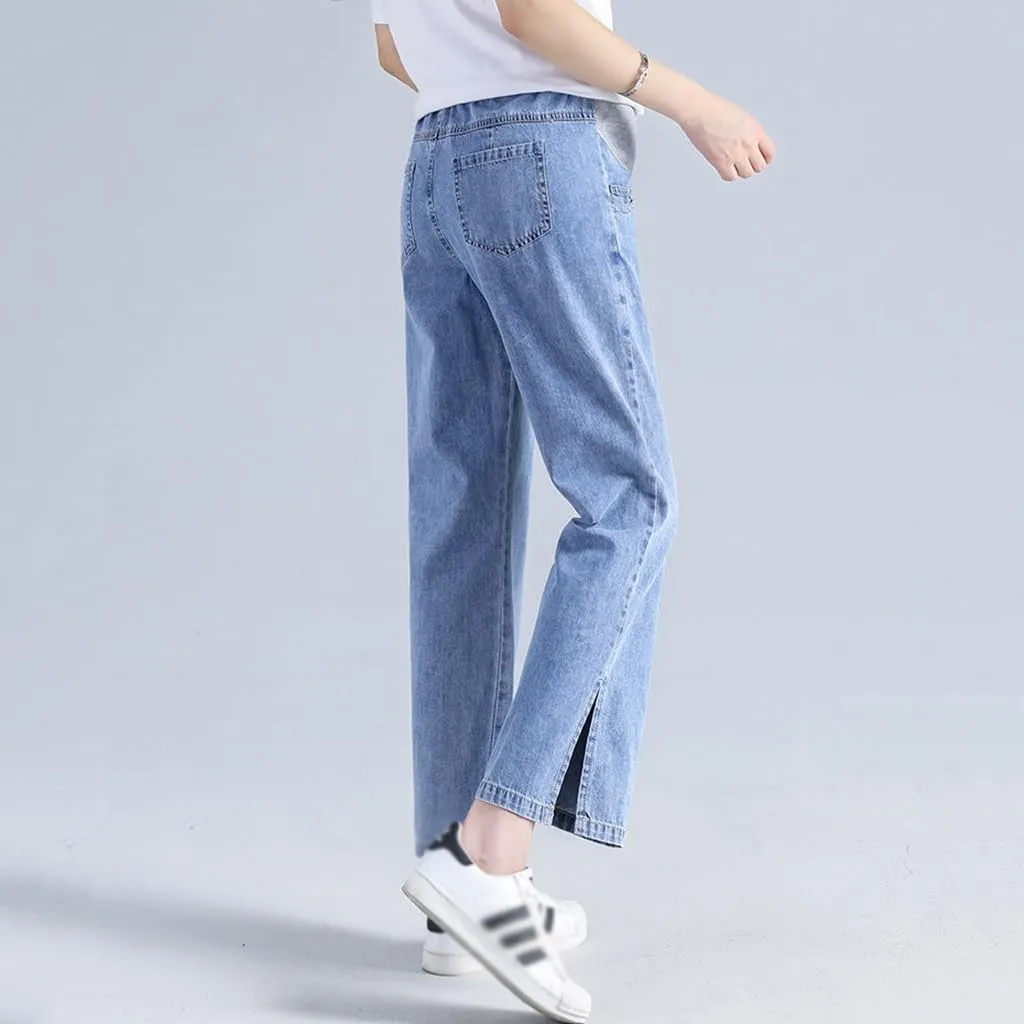 Women's Maternity Jeans Over Belly Comfy Soft Loose Pregnancy Lounge Straight Leg Trousers with Pockets