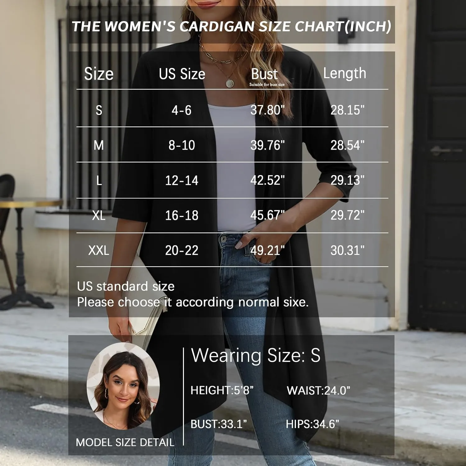Women's Open Front Cardigan Lightweight Soft Knit 3/4 Sleeve High-Low Draped Hem Loose Casual Duster