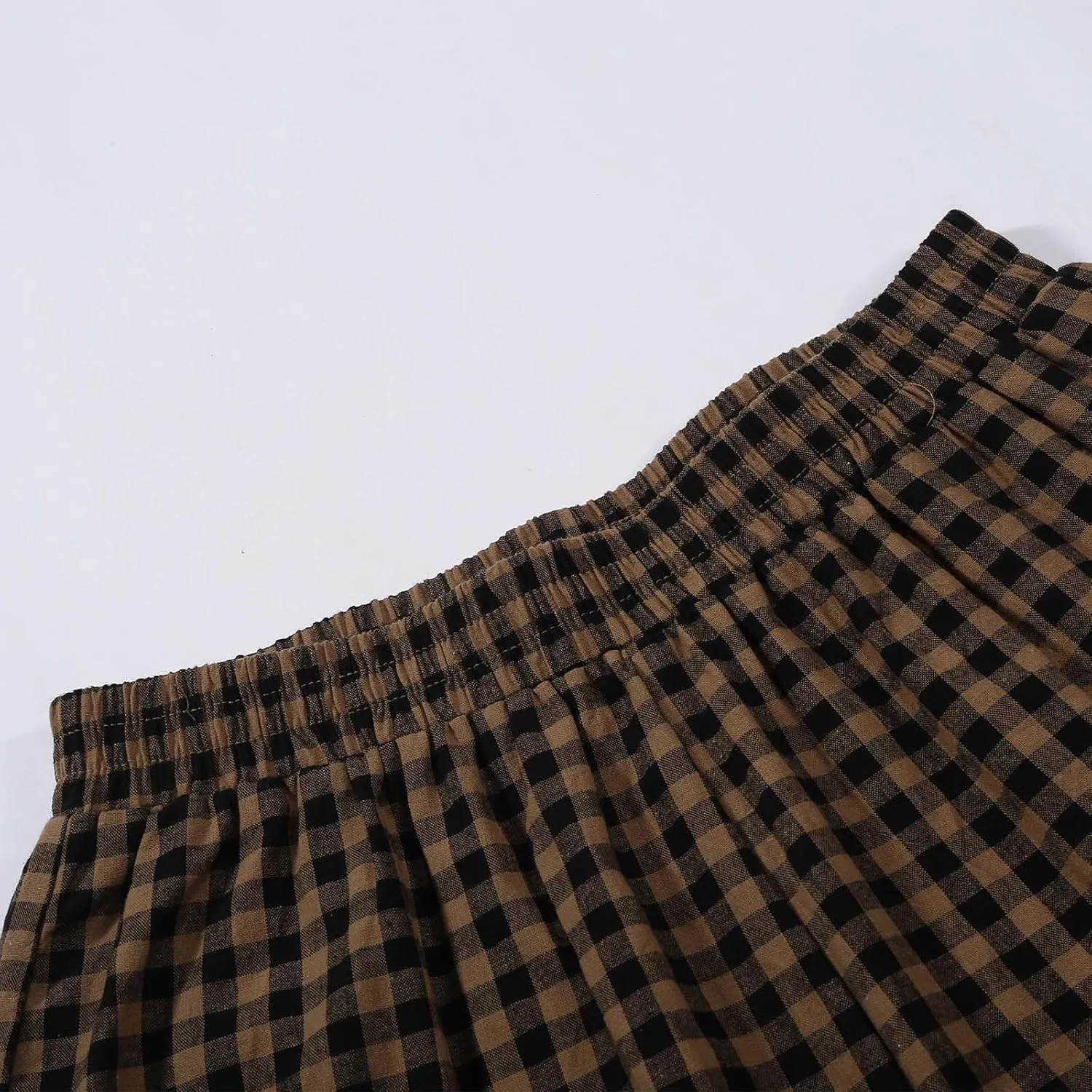 Womens Plaid 2 Pieces Lounge Pants Sets Y2K Sleeveless Gingham Crop Tank Top Outfits Baggy Wide Leg Barrel Loungewear Suits
