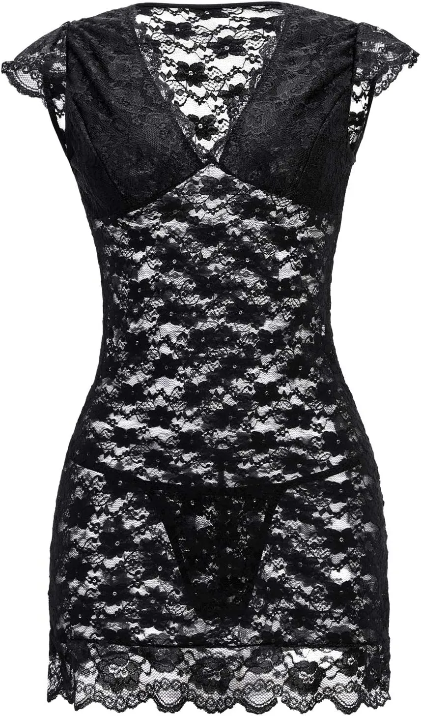 Women's Plus Size Chemise Floral Lace Lingerie Bodysuit Mesh Babydoll Sleepwear