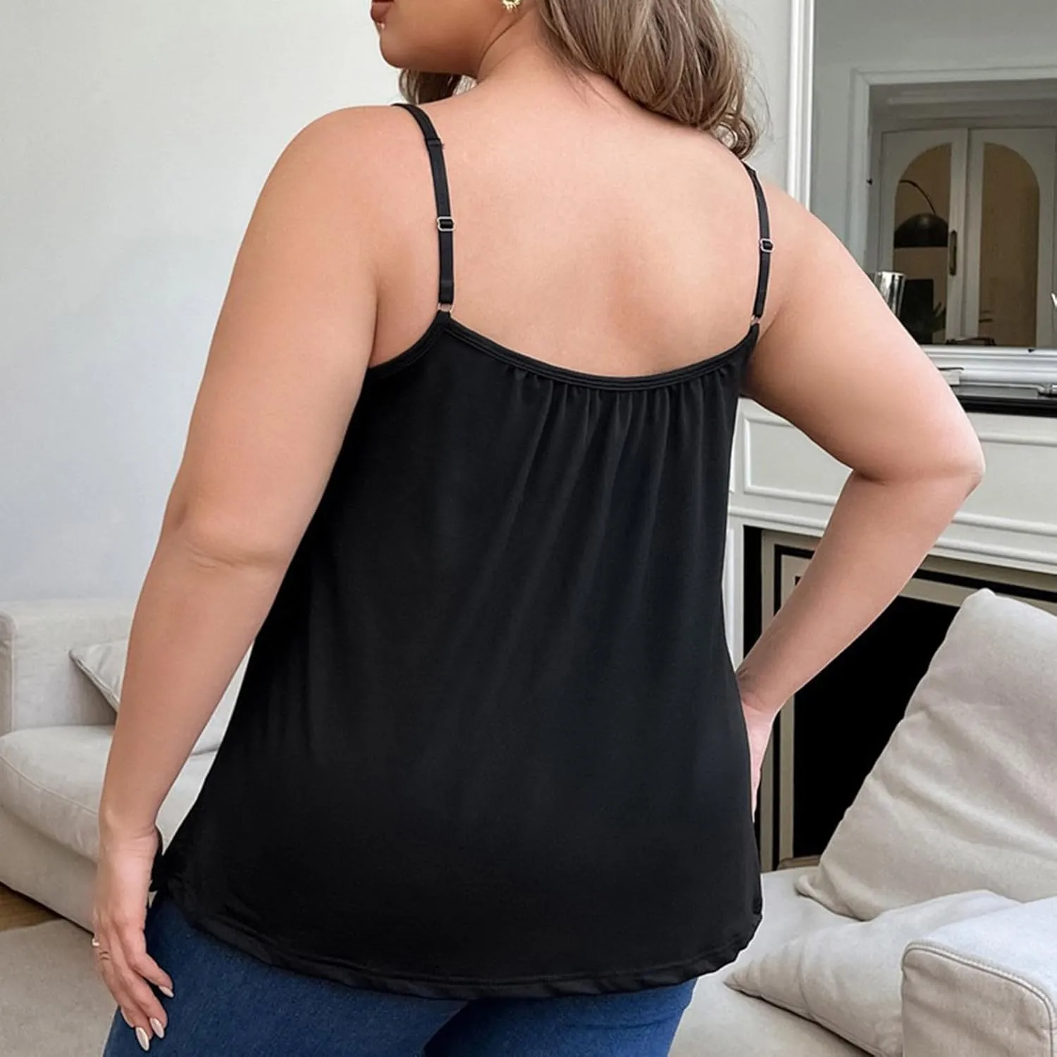 Women's Plus Size Tank Tops with Built in Bras 2025 Summer Casual Loose Fit Tunic Cami Spaghetti Strap Blouses