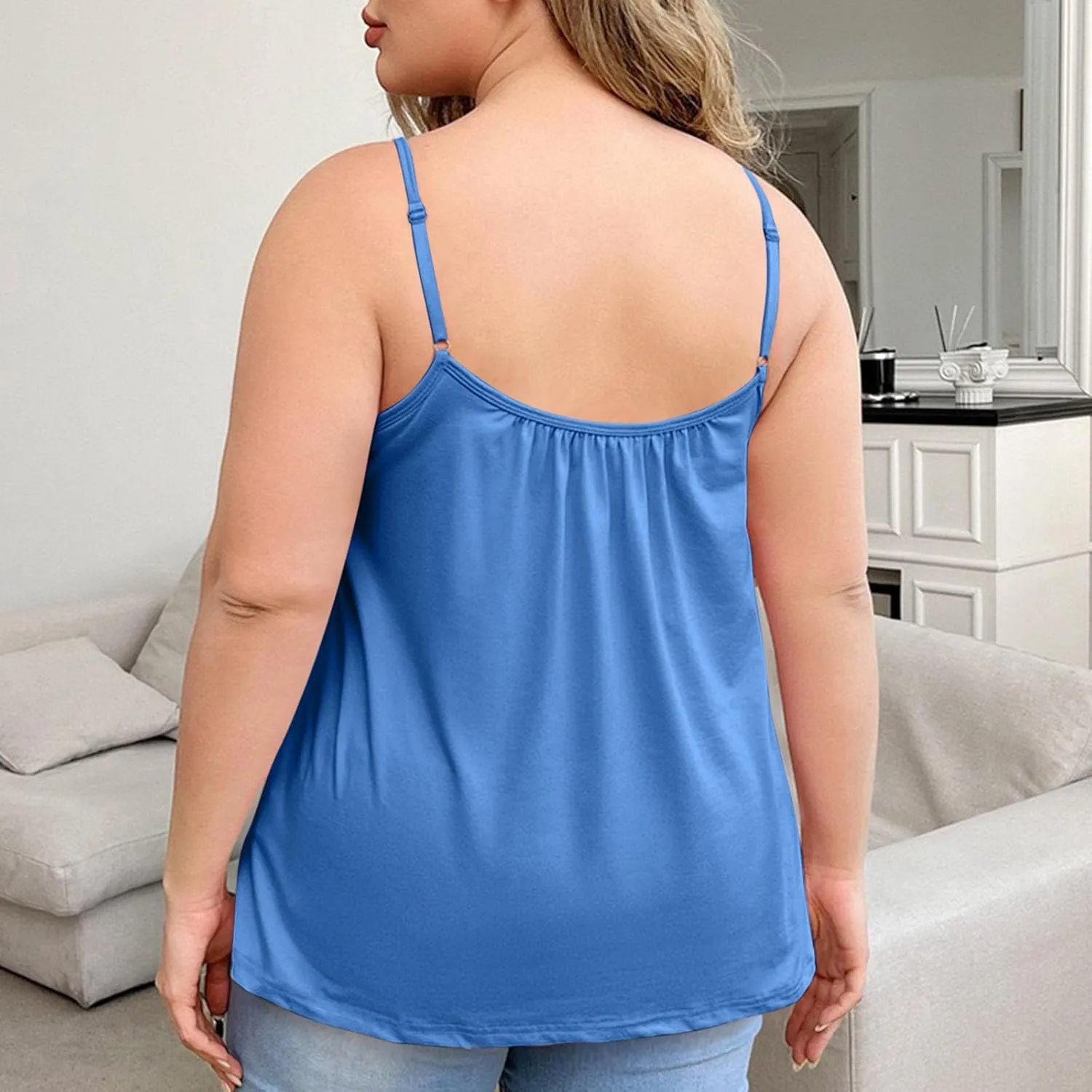 Women's Plus Size Tank Tops with Built in Bras 2025 Summer Casual Loose Fit Tunic Cami Spaghetti Strap Blouses