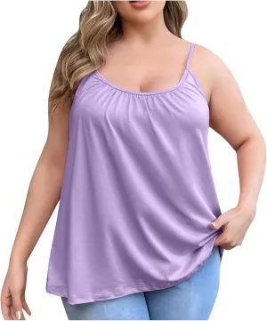 Women's Plus Size Tank Tops with Built in Bras 2025 Summer Casual Loose Fit Tunic Cami Spaghetti Strap Blouses