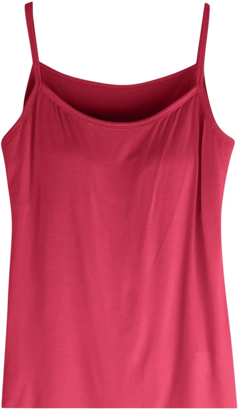 Women's Plus Size Tank Tops with Built in Bras 2025 Summer Casual Loose Fit Tunic Cami Spaghetti Strap Blouses