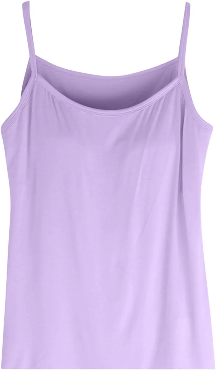Women's Plus Size Tank Tops with Built in Bras 2025 Summer Casual Loose Fit Tunic Cami Spaghetti Strap Blouses
