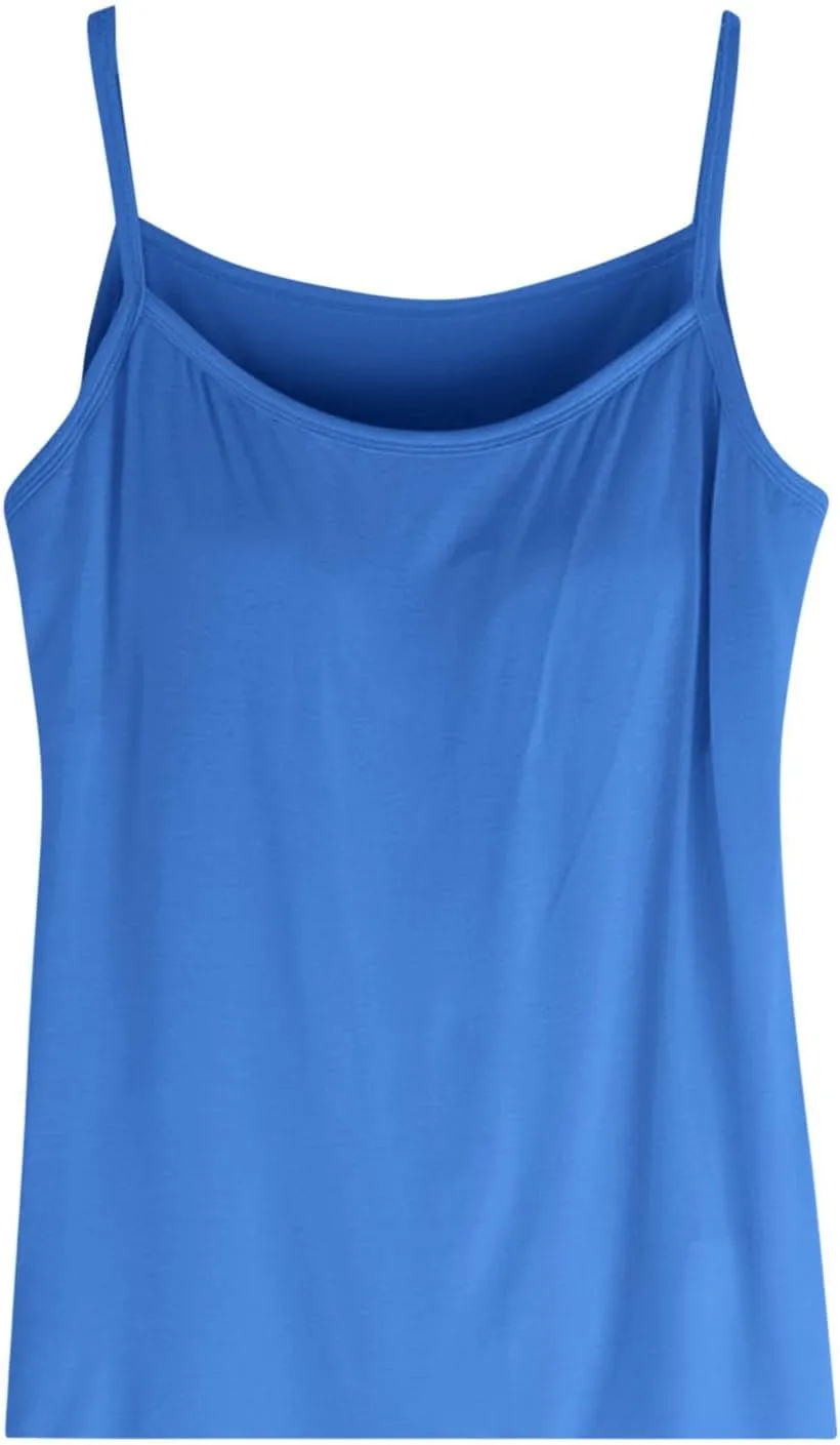Women's Plus Size Tank Tops with Built in Bras 2025 Summer Casual Loose Fit Tunic Cami Spaghetti Strap Blouses