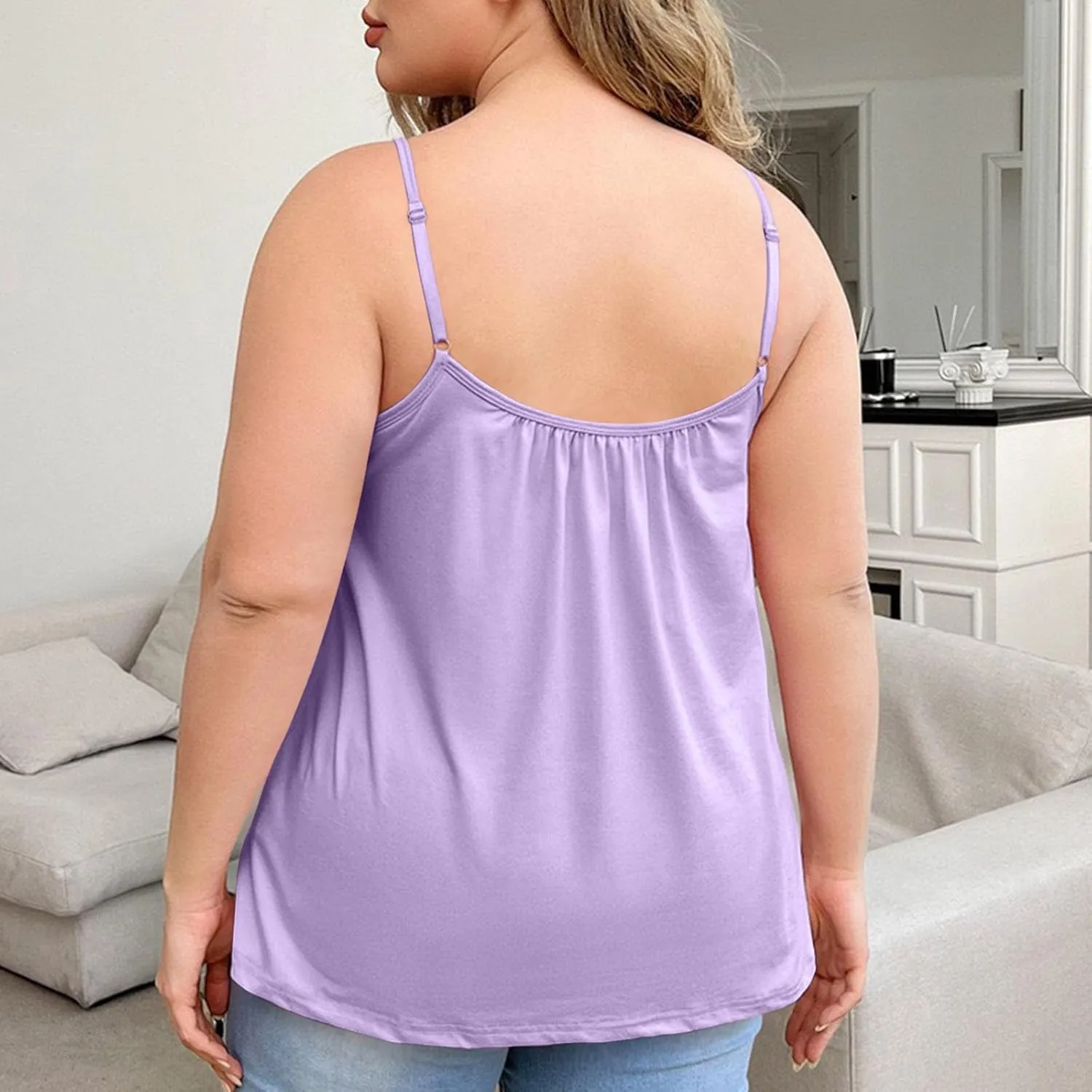 Women's Plus Size Tank Tops with Built in Bras 2025 Summer Casual Loose Fit Tunic Cami Spaghetti Strap Blouses