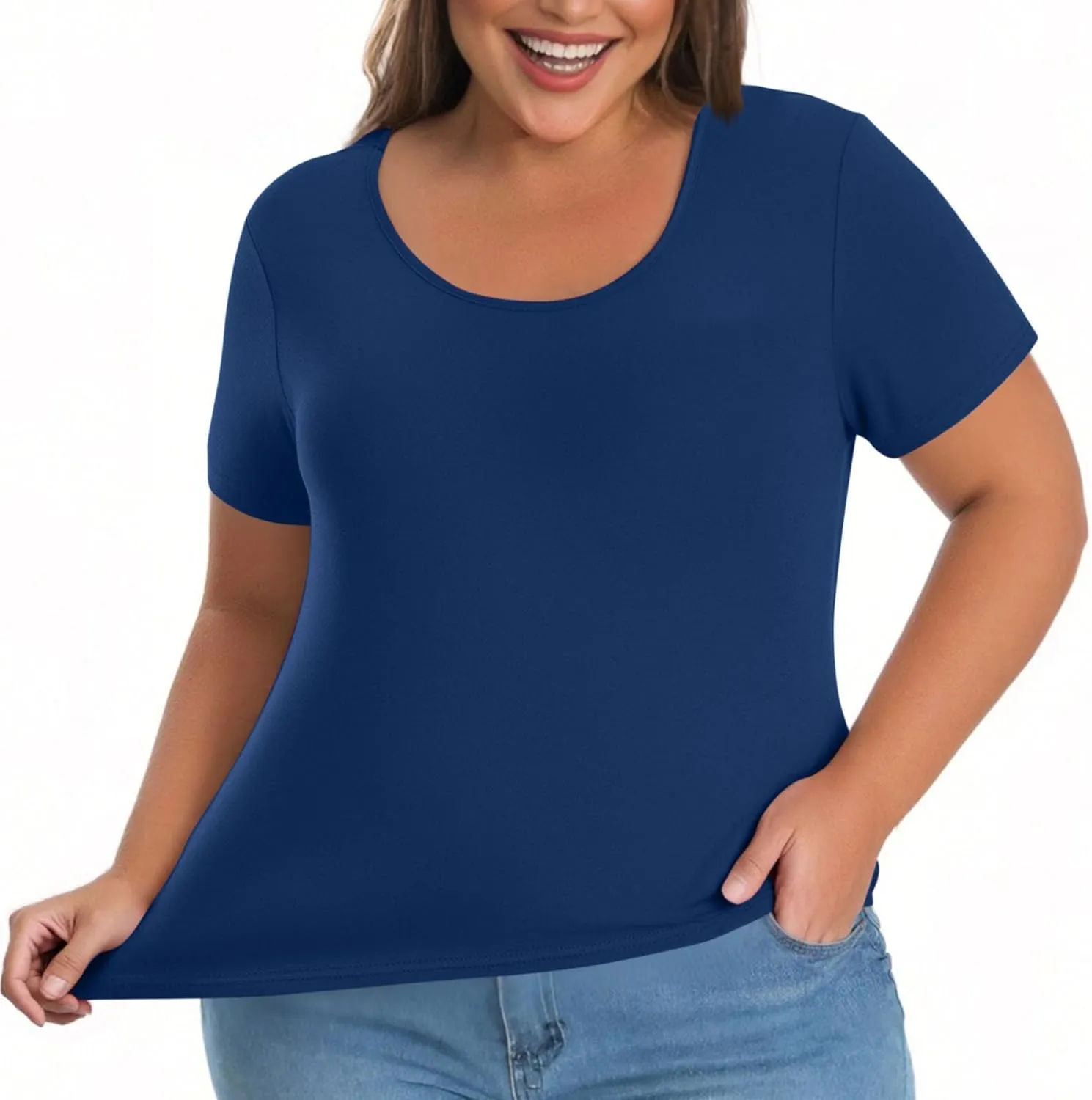 Womens Plus Size Workout Tops with Built in Shelf Bra Short Sleeve T-Shirt Soft Pajama Top Yoga Athletic Shirts