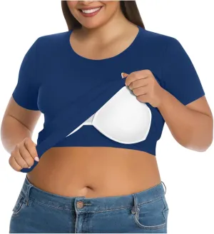 Womens Plus Size Workout Tops with Built in Shelf Bra Short Sleeve T-Shirt Soft Pajama Top Yoga Athletic Shirts