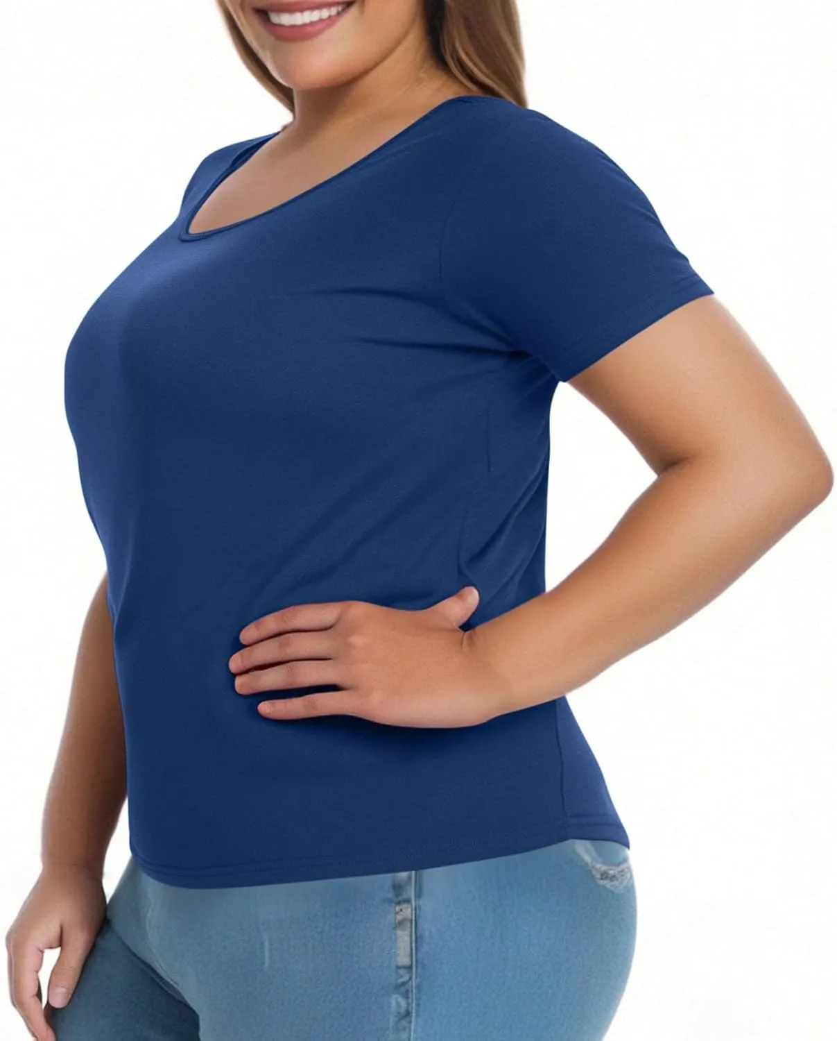 Womens Plus Size Workout Tops with Built in Shelf Bra Short Sleeve T-Shirt Soft Pajama Top Yoga Athletic Shirts
