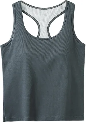 Womens Racerback Tank Tops with Built in Bra Summer Basic Sleeveless Crop Yoga Shirts Fitted Running Workout Camisole