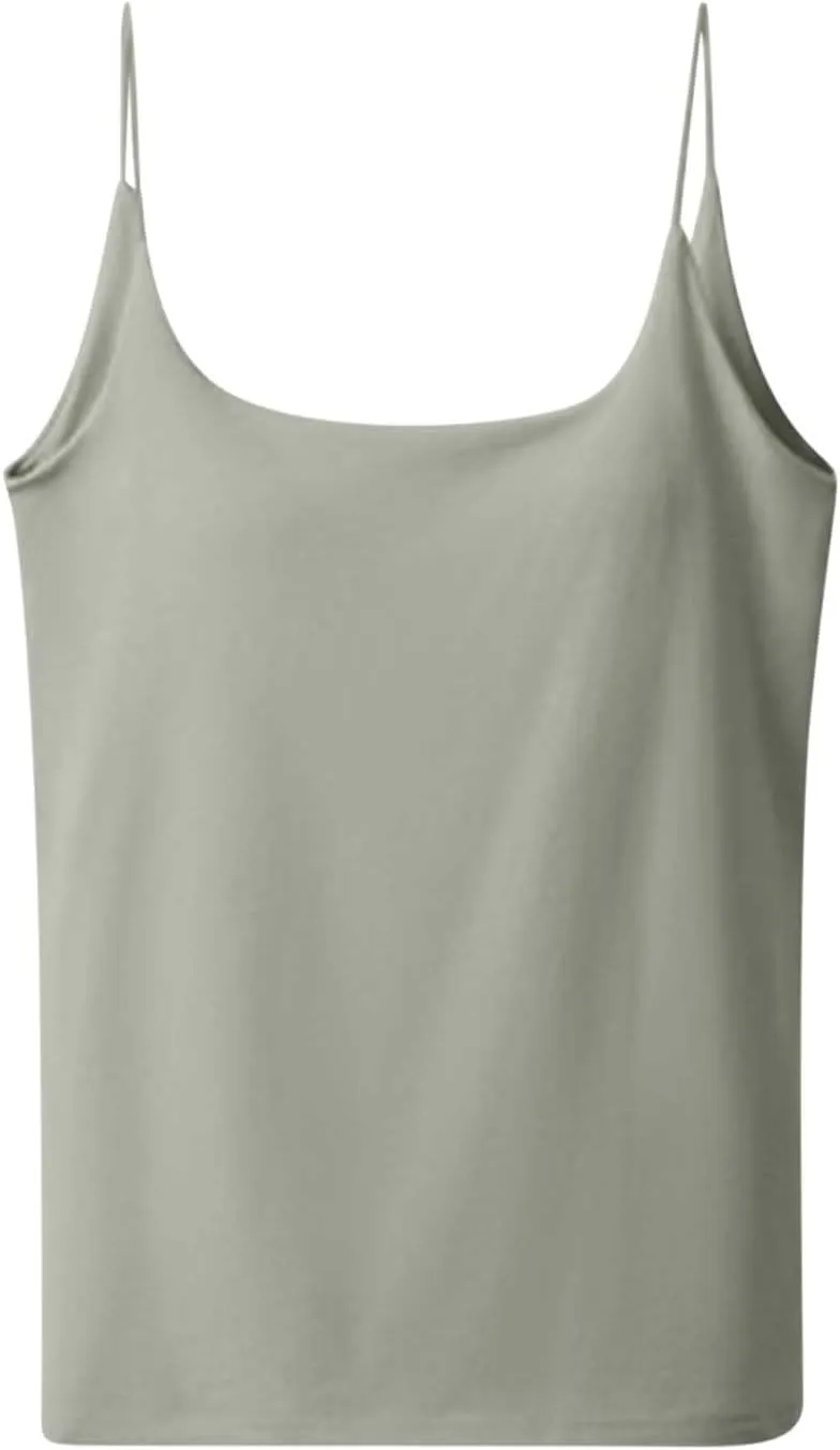 Womens Ribbed Cami Tank Tops with Built in Bra Summer Spaghetti Strap Padded Camisoles Casual Shelf Bras Undershirts