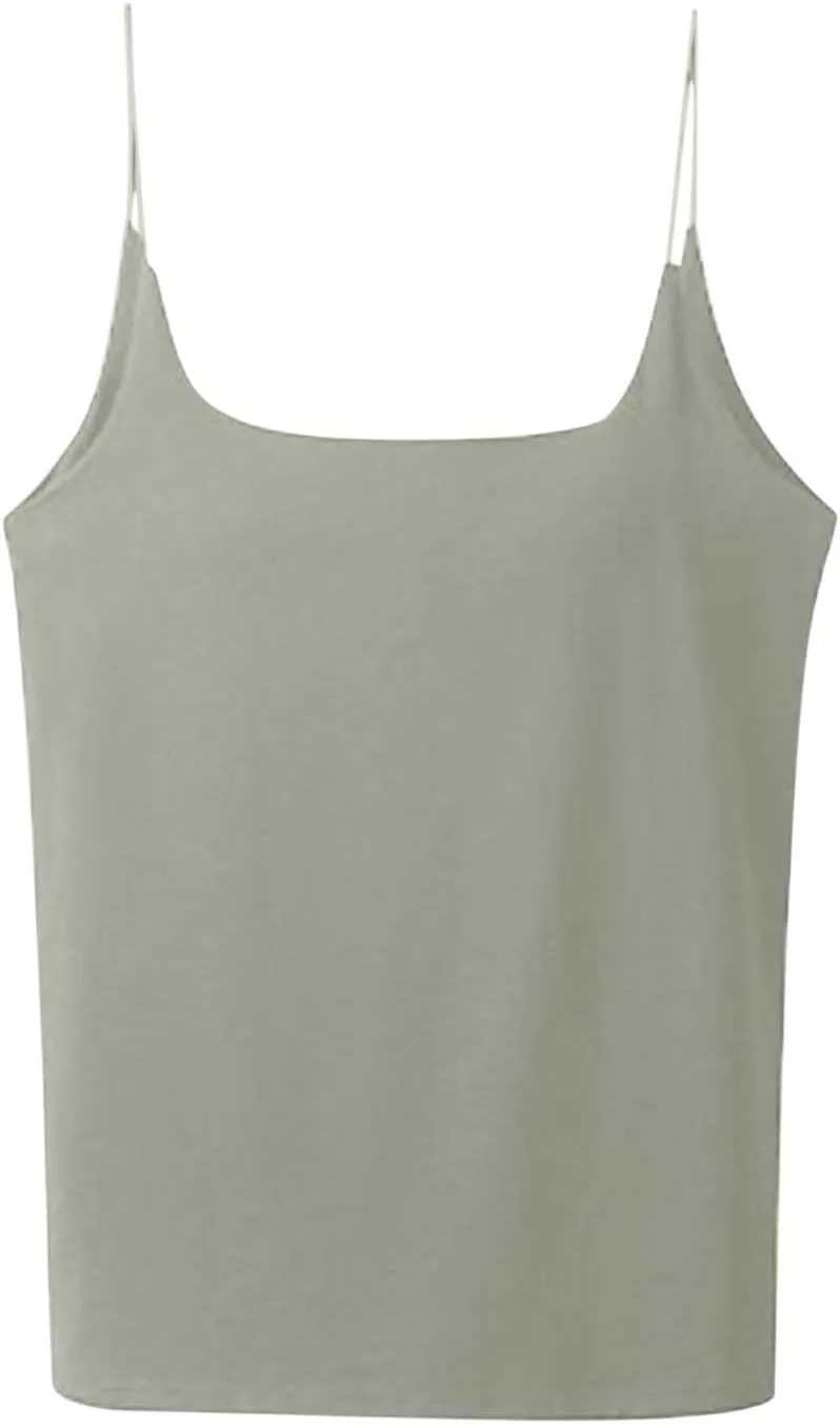 Womens Ribbed Cami Tank Tops with Built in Bra Summer Spaghetti Strap Padded Camisoles Casual Shelf Bras Undershirts