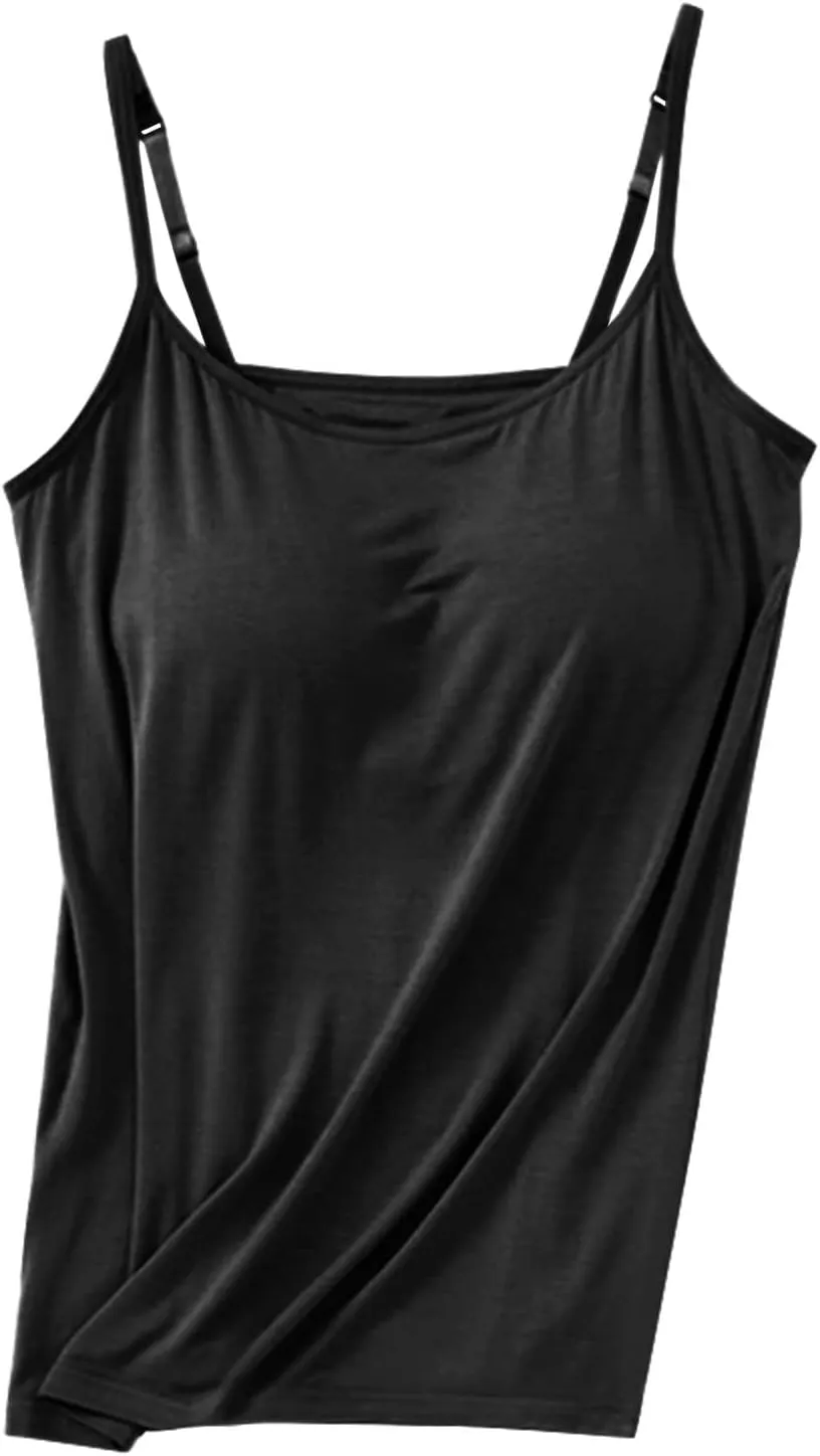 Women's Seamless Adjustable Camisole Built in Shelf Bra Plus Size Cotton Layering Undershirts Soft Sports Casual Tops