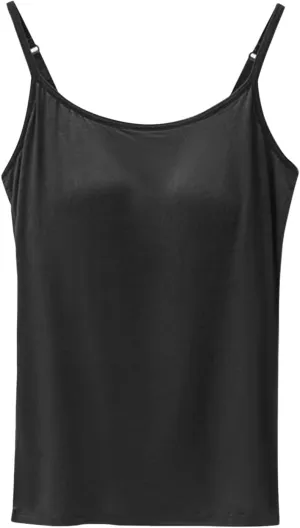 Women's Seamless Adjustable Camisole Built in Shelf Bra Plus Size Cotton Layering Undershirts Soft Sports Casual Tops