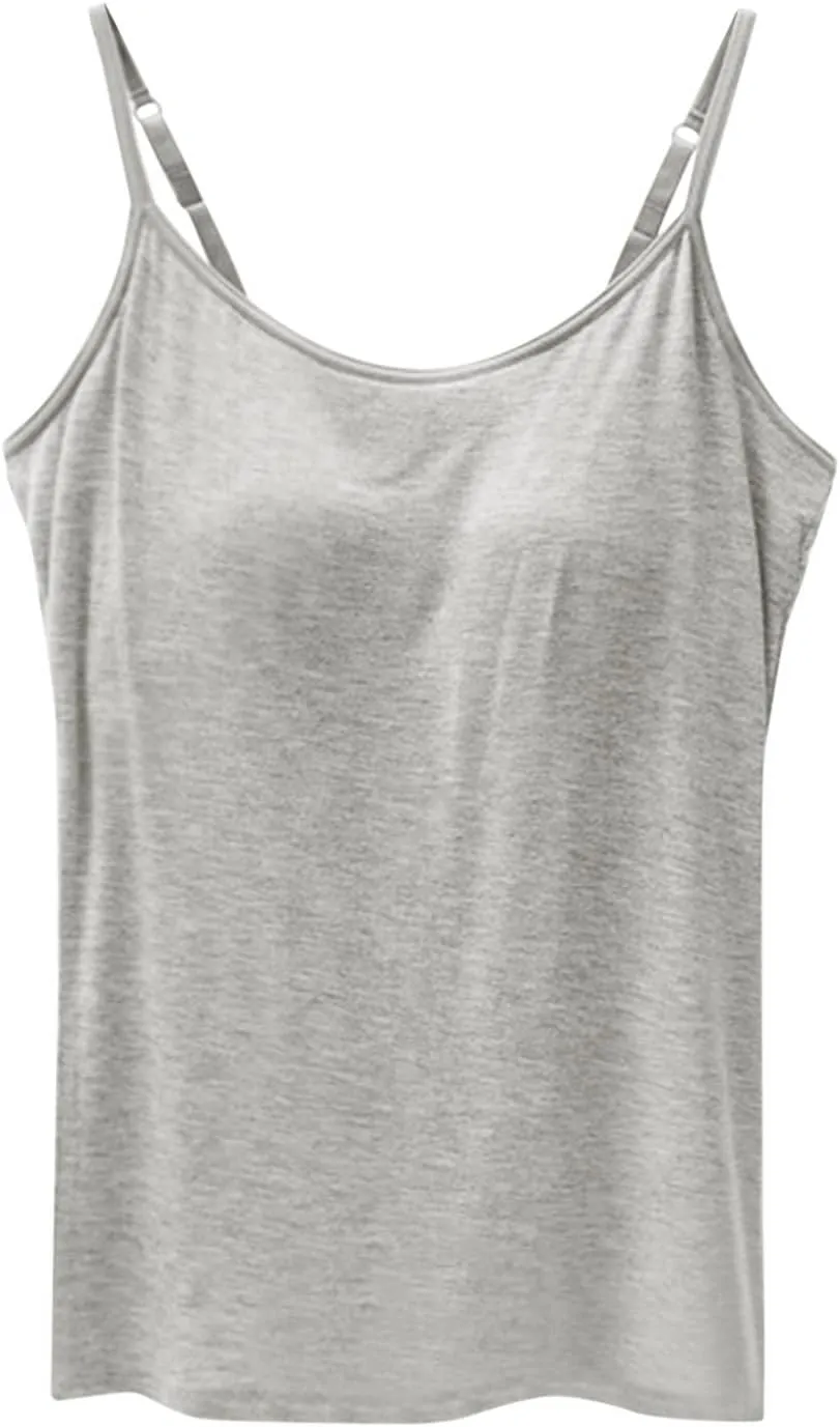 Womens Seamless Adjustable Camisole Built in Shelf Bra Summer Cotton Layering Casual Undershirts Yoga Gym Outfits Tops