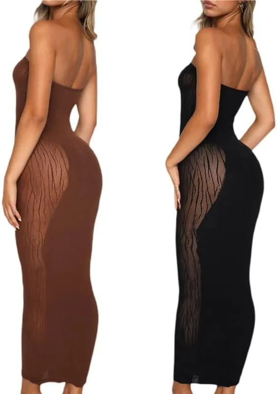 Women's Sexy Spaghetti Strap Hollow Out Maxi Dress Y2K Cutout Backless Slim Fit Long Dress Halter Night Party Dress Clubwear