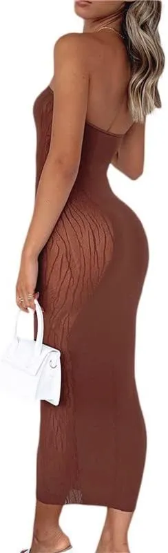 Women's Sexy Spaghetti Strap Hollow Out Maxi Dress Y2K Cutout Backless Slim Fit Long Dress Halter Night Party Dress Clubwear