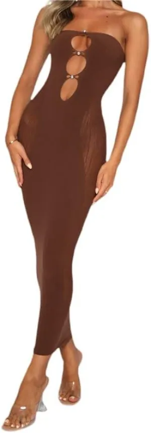 Women's Sexy Spaghetti Strap Hollow Out Maxi Dress Y2K Cutout Backless Slim Fit Long Dress Halter Night Party Dress Clubwear
