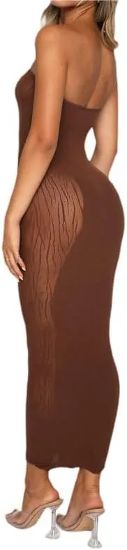 Women's Sexy Spaghetti Strap Hollow Out Maxi Dress Y2K Cutout Backless Slim Fit Long Dress Halter Night Party Dress Clubwear