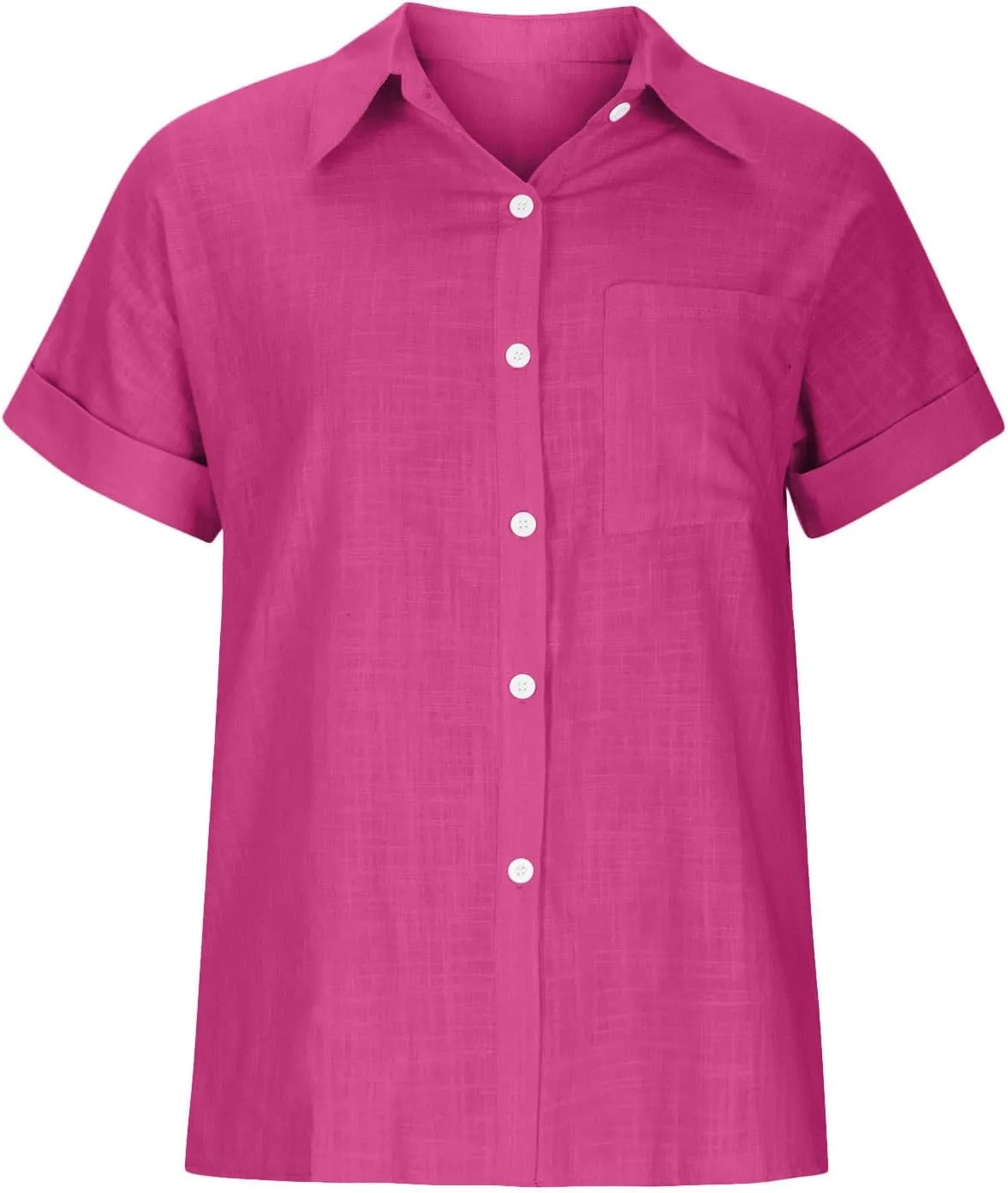 Women's Short Sleeve Linen Tops Button Down Summer Shirts Plus Size Work Blouse Dressy Casual Basic Tee Shirt Tops