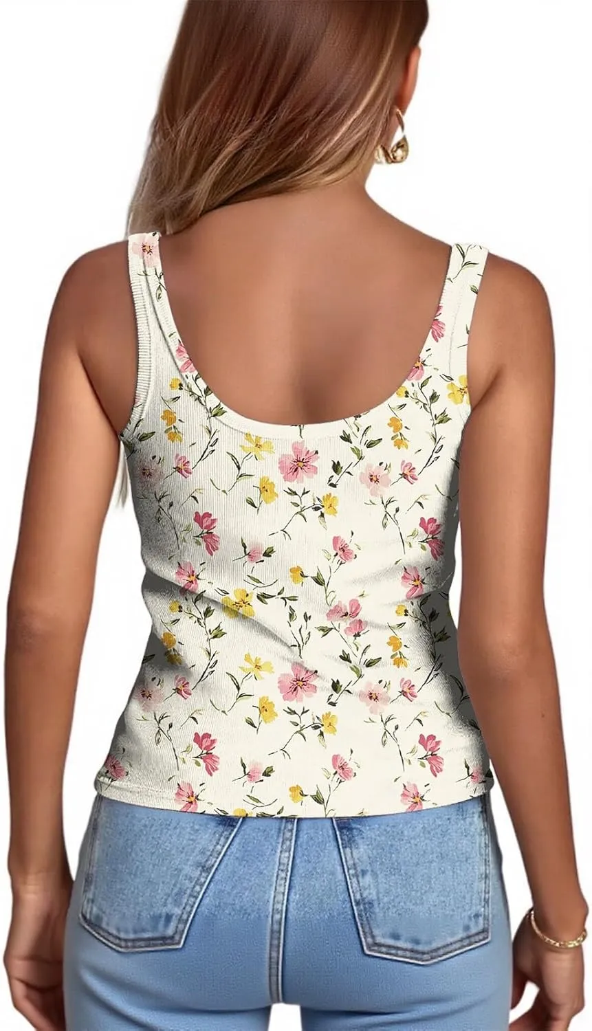 Womens Slim Fit Ribbed Spaghetti Strap Tank Top;Scoop Neck Camisole Lightweight Solid Basic Shirts