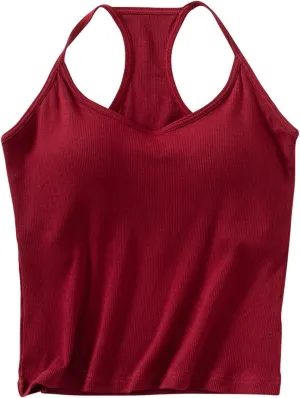 Womens Sports Bra Seamless Crop Tank Racer Back Spaghetti Strap Workout Yoga Shirts Padded Halter Neck Casual Tops