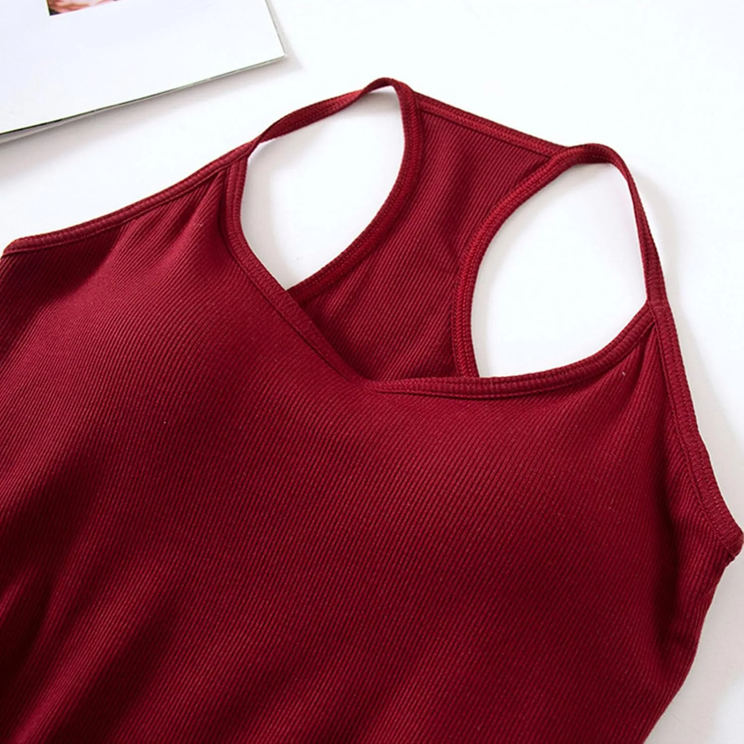 Womens Sports Bra Seamless Crop Tank Racer Back Spaghetti Strap Workout Yoga Shirts Padded Halter Neck Casual Tops