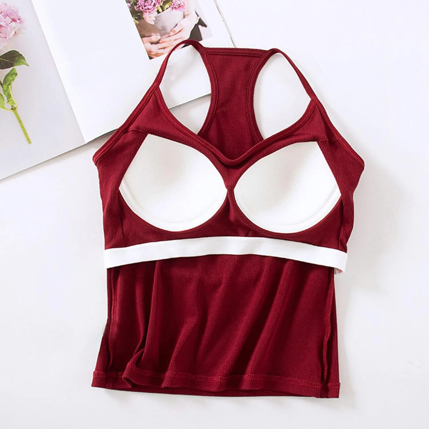 Womens Sports Bra Seamless Crop Tank Racer Back Spaghetti Strap Workout Yoga Shirts Padded Halter Neck Casual Tops