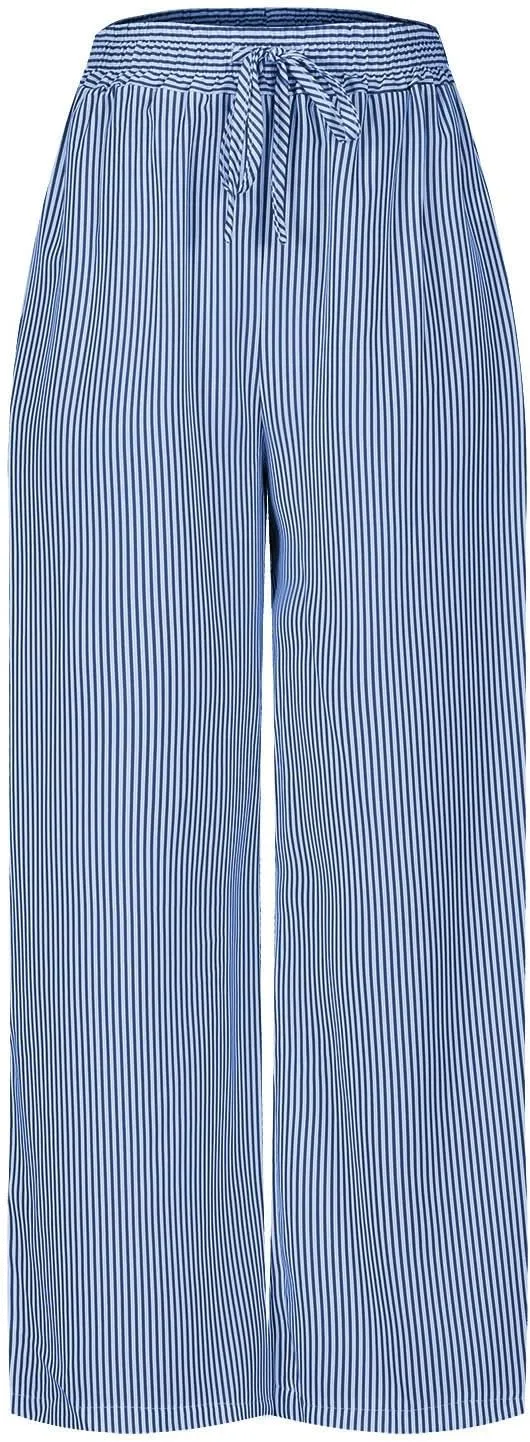 Womens Striped Pants Lightweight Summer Casual Pants Wide Leg Loose Fit Trousers Straight Leg Pants for Women