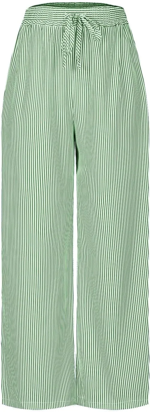 Womens Striped Pants Lightweight Summer Casual Pants Wide Leg Loose Fit Trousers Straight Leg Pants for Women