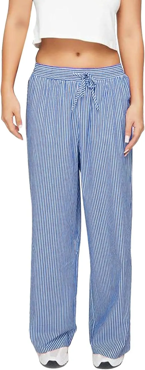 Womens Striped Pants Lightweight Summer Casual Pants Wide Leg Loose Fit Trousers Straight Leg Pants for Women