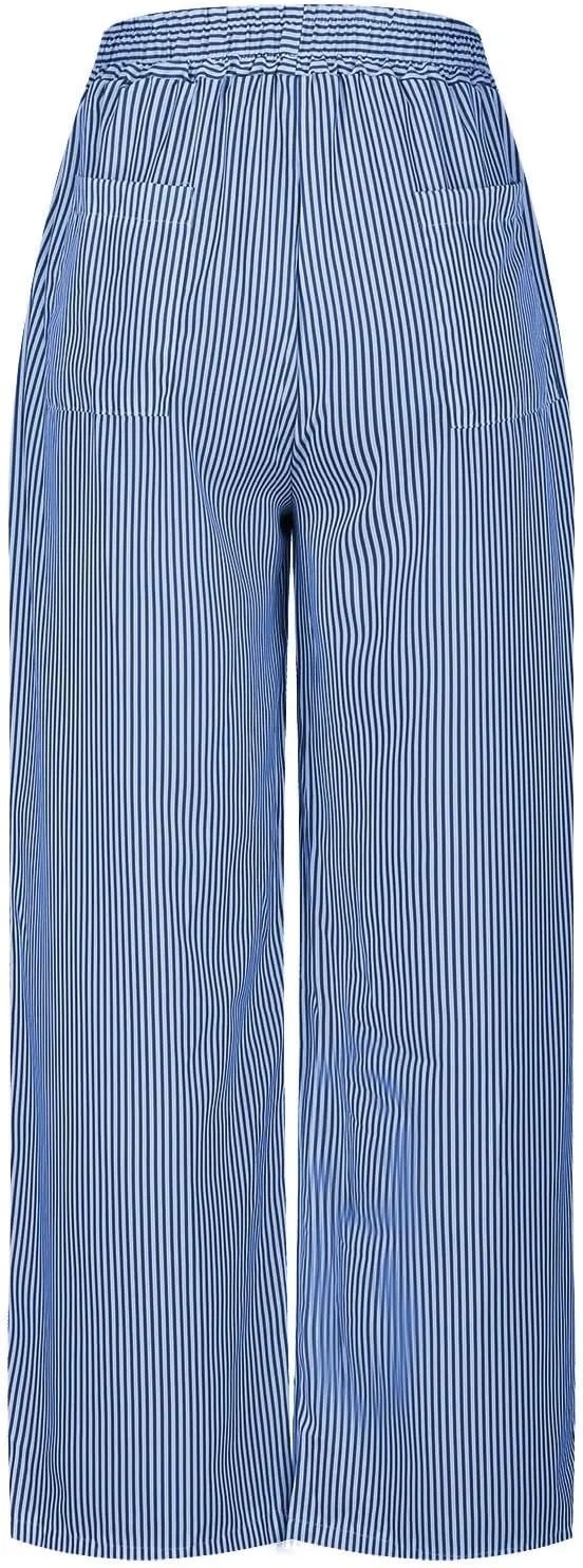 Womens Striped Pants Lightweight Summer Casual Pants Wide Leg Loose Fit Trousers Straight Leg Pants for Women