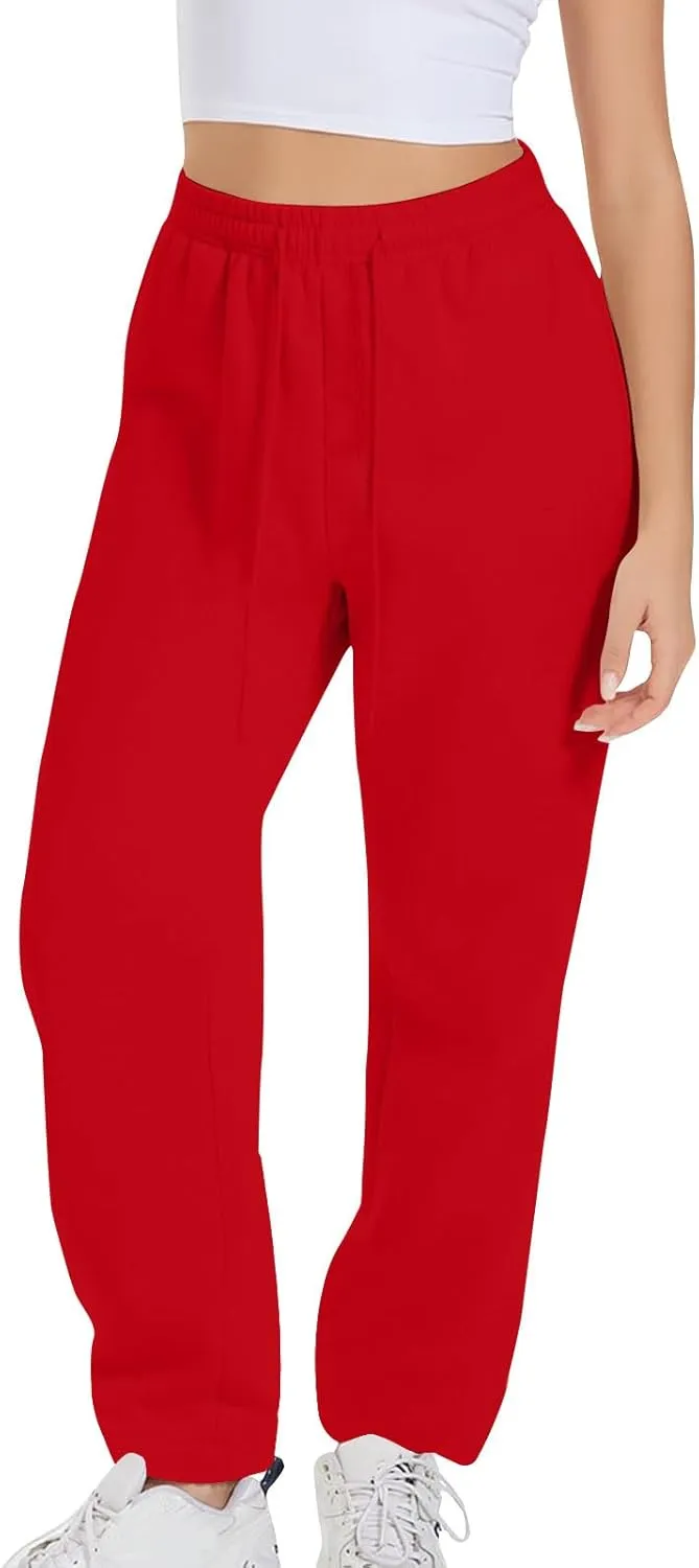 Womens Sweatpants 2024 Solid Fleece Lined Wide Leg Pants Drawstring Casual Pants with Pockets