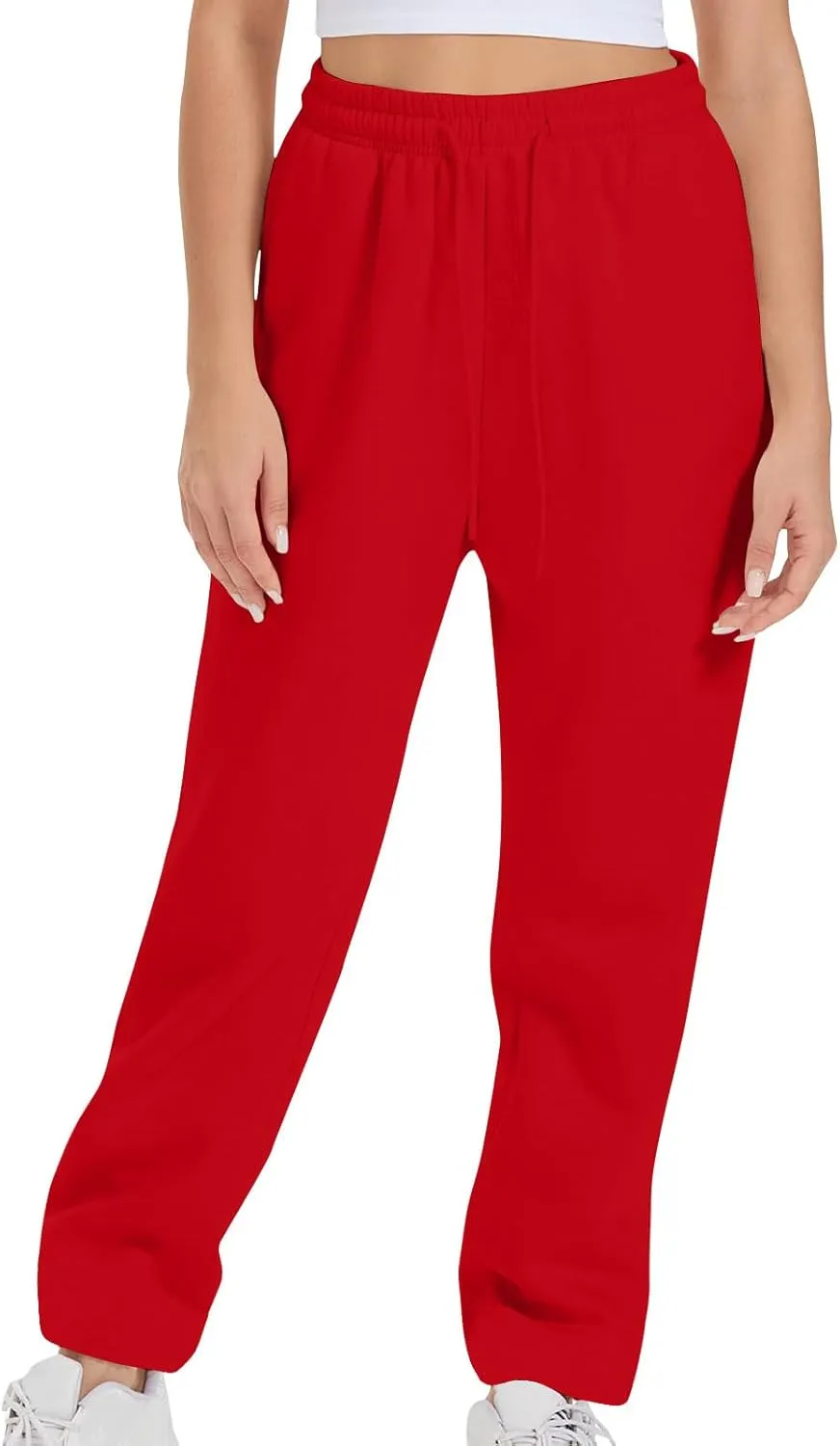 Womens Sweatpants 2024 Solid Fleece Lined Wide Leg Pants Drawstring Casual Pants with Pockets