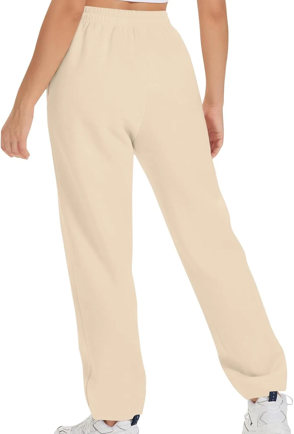 Womens Sweatpants 2024 Solid Fleece Lined Wide Leg Pants Drawstring Casual Pants with Pockets