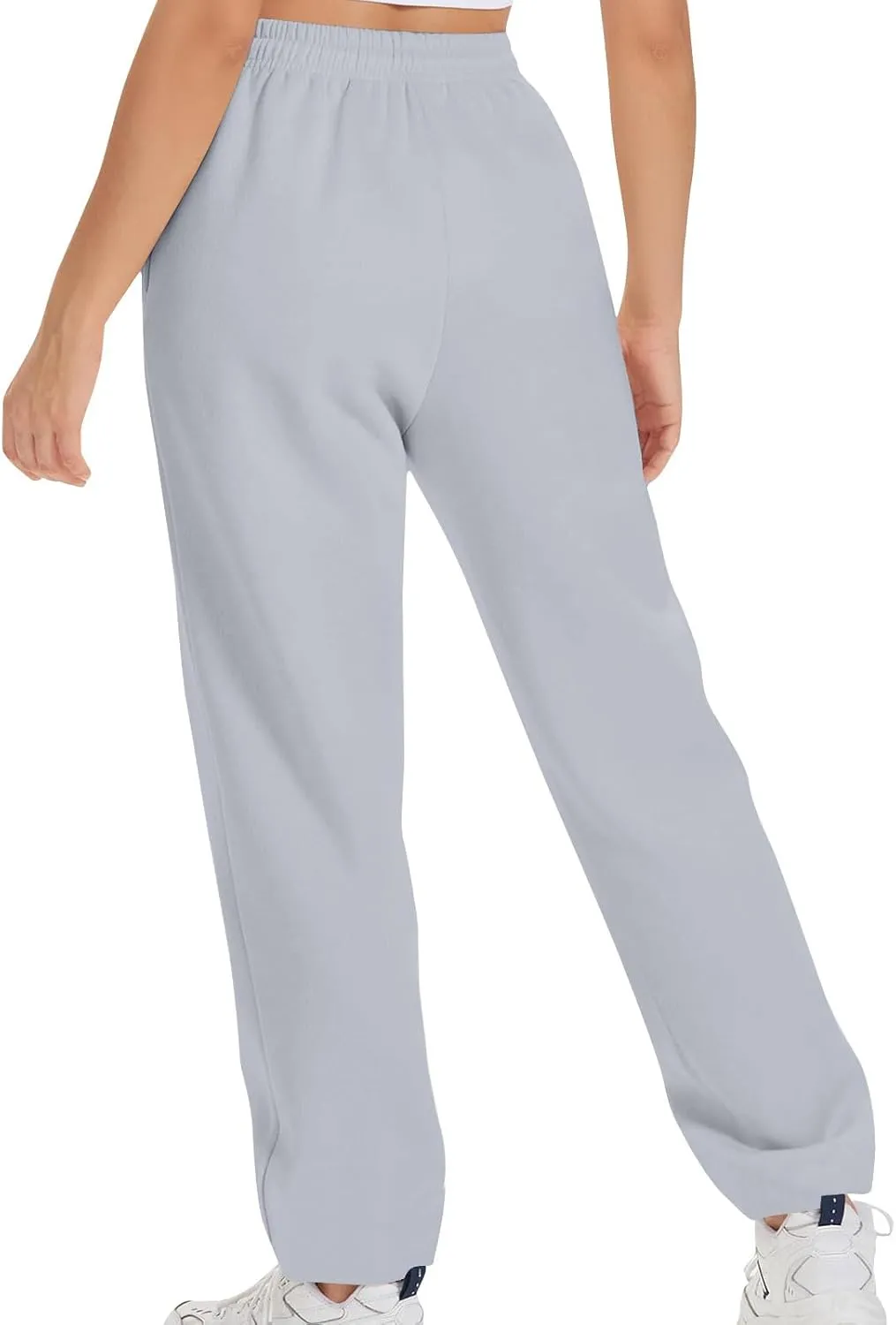 Womens Sweatpants 2024 Solid Fleece Lined Wide Leg Pants Drawstring Casual Pants with Pockets
