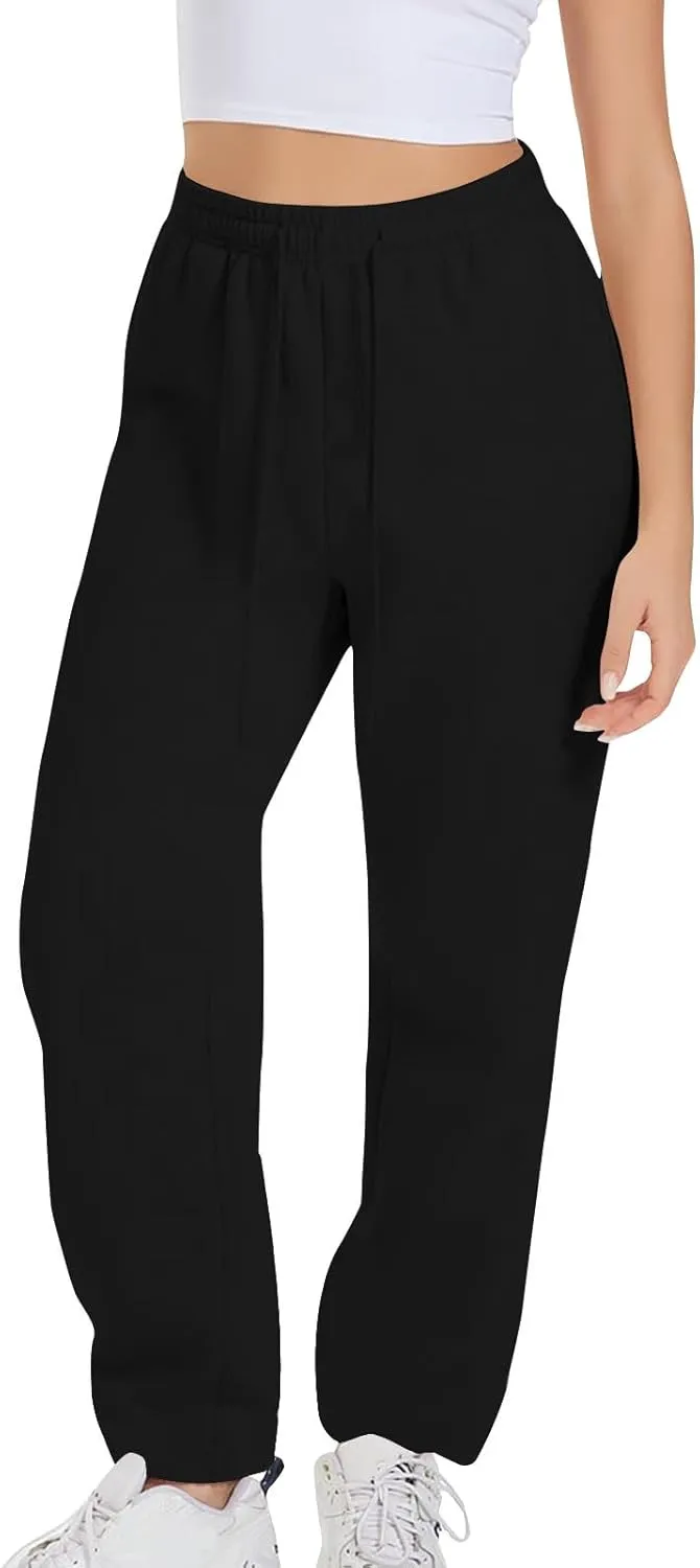 Womens Sweatpants 2024 Solid Fleece Lined Wide Leg Pants Drawstring Casual Pants with Pockets
