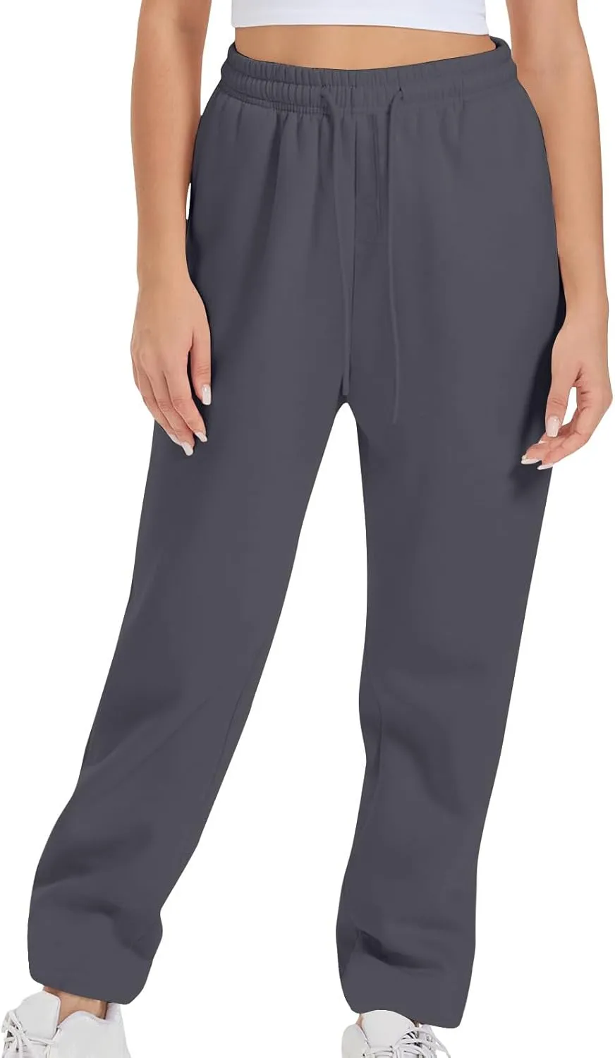 Womens Sweatpants 2024 Solid Fleece Lined Wide Leg Pants Drawstring Casual Pants with Pockets