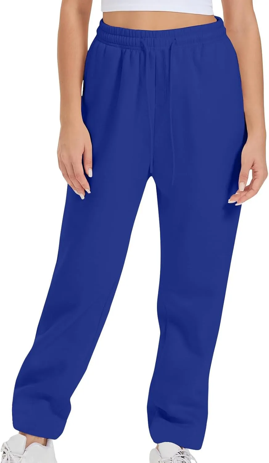 Womens Sweatpants 2024 Solid Fleece Lined Wide Leg Pants Drawstring Casual Pants with Pockets