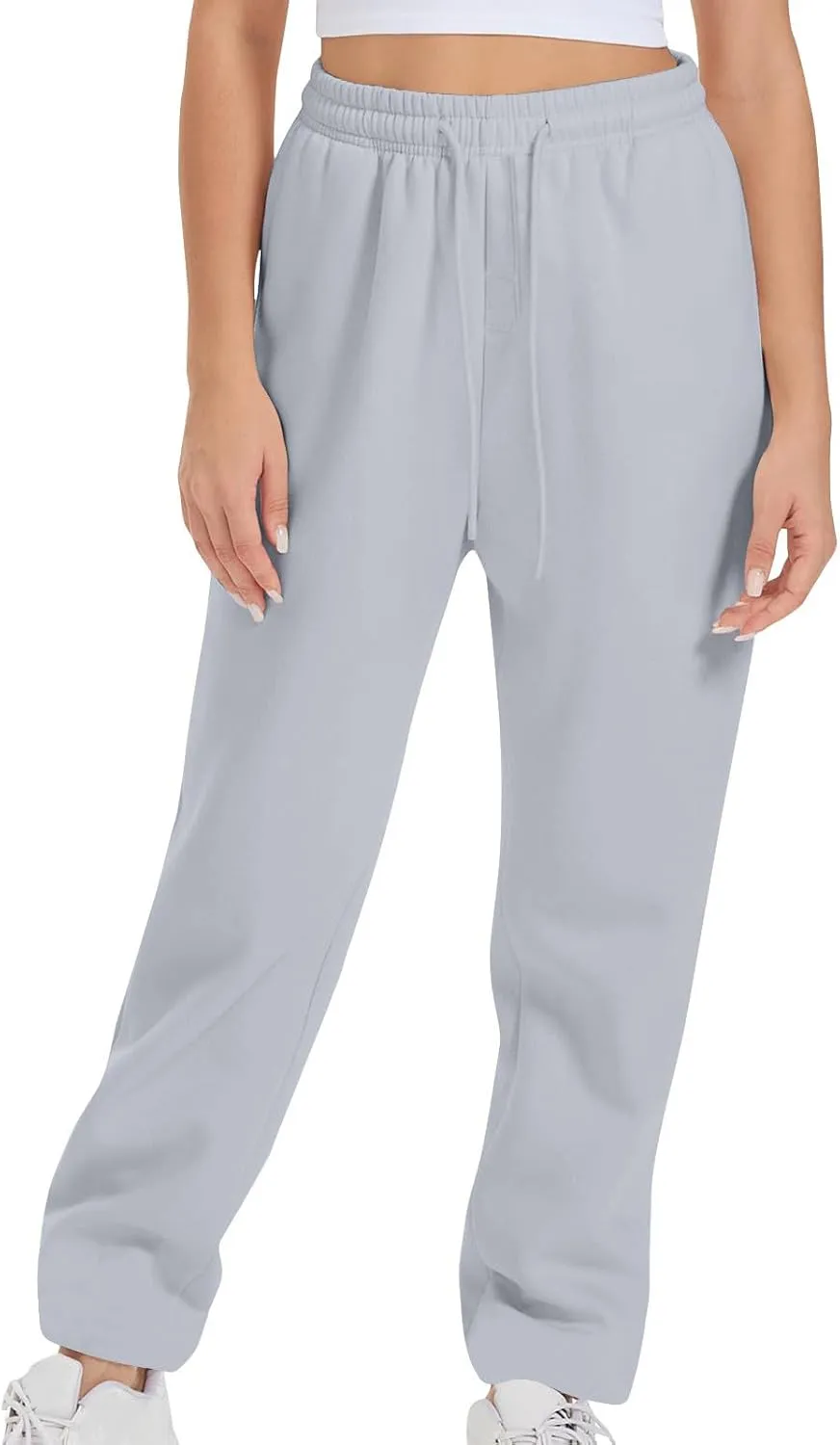 Womens Sweatpants 2024 Solid Fleece Lined Wide Leg Pants Drawstring Casual Pants with Pockets