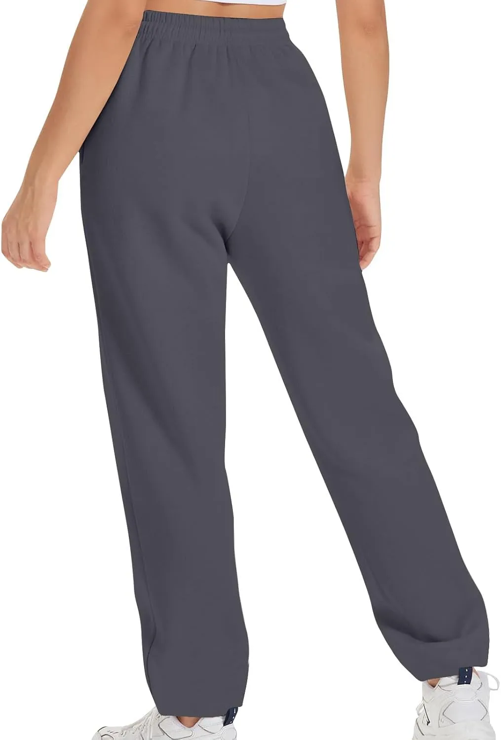 Womens Sweatpants 2024 Solid Fleece Lined Wide Leg Pants Drawstring Casual Pants with Pockets