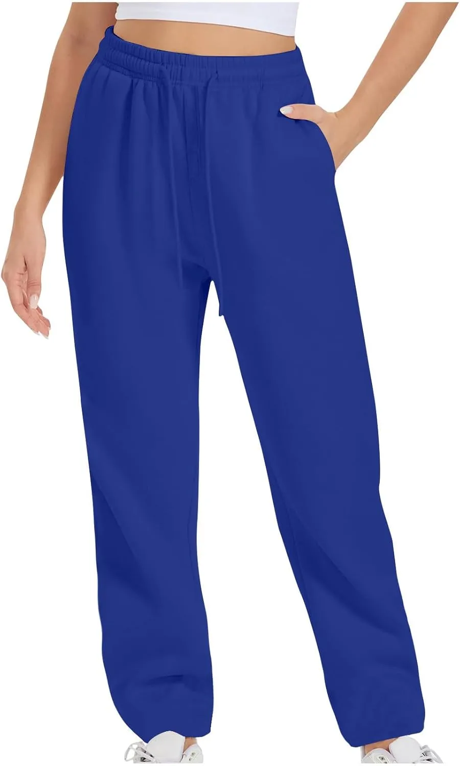 Womens Sweatpants 2024 Solid Fleece Lined Wide Leg Pants Drawstring Casual Pants with Pockets