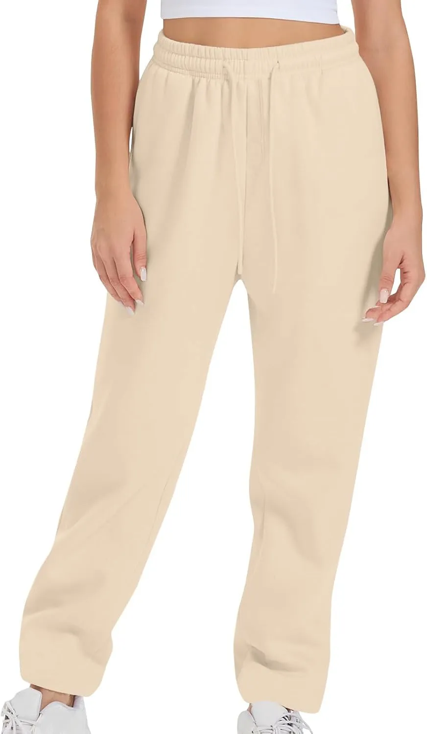 Womens Sweatpants 2024 Solid Fleece Lined Wide Leg Pants Drawstring Casual Pants with Pockets