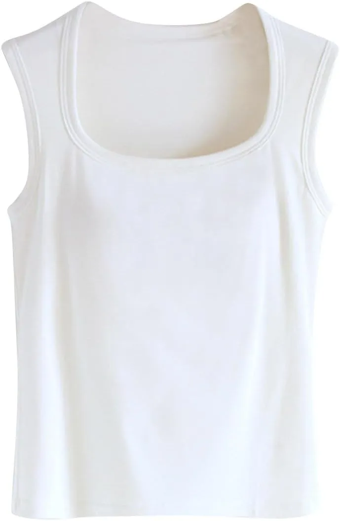 Womens Tank Tops with Built in Bra Summer Casual Basic Modal Padded Yoga Shirts Slim Fit Square Neck Camisoles Tees